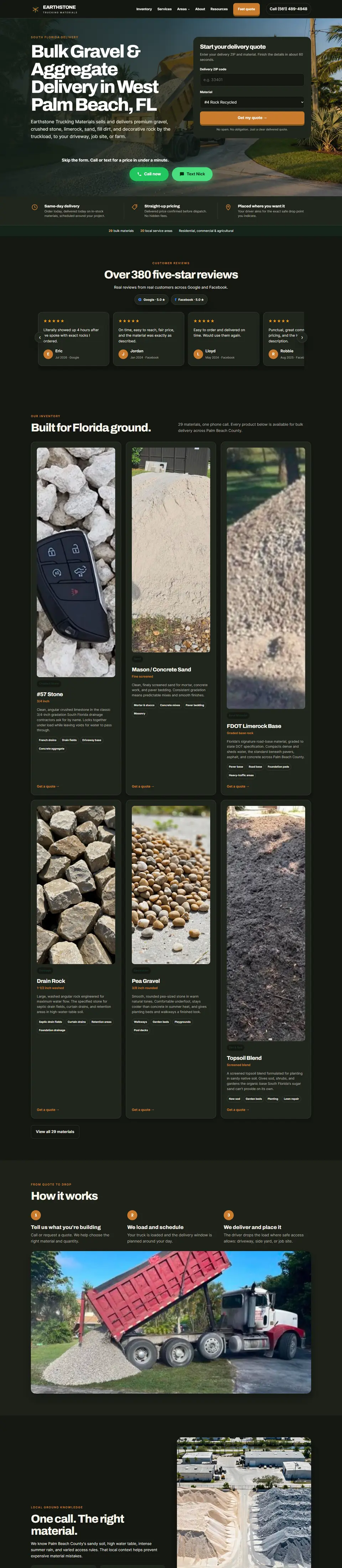 Earthstone Trucking Materials website, designed and built by WiseGai