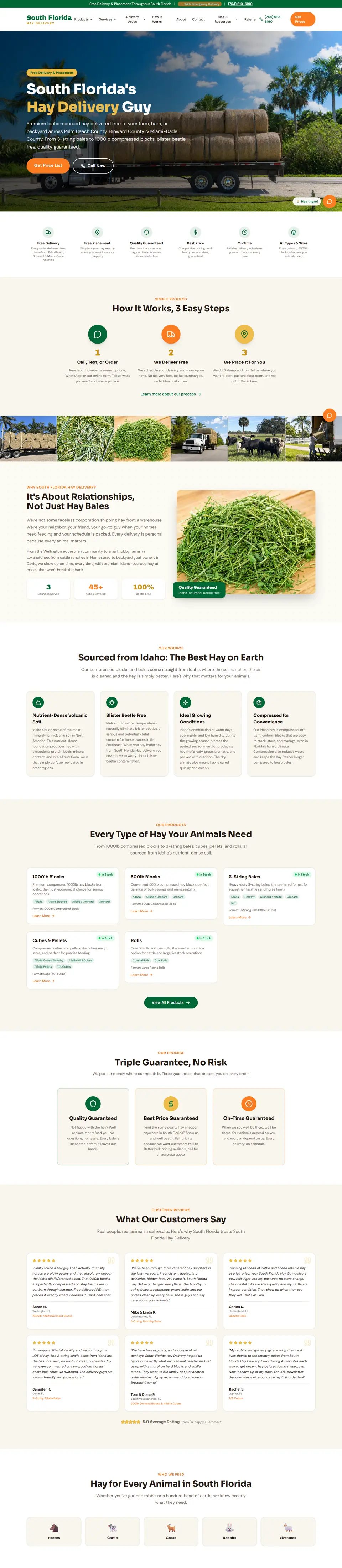 South Florida Hay Delivery website, designed and built by WiseGai
