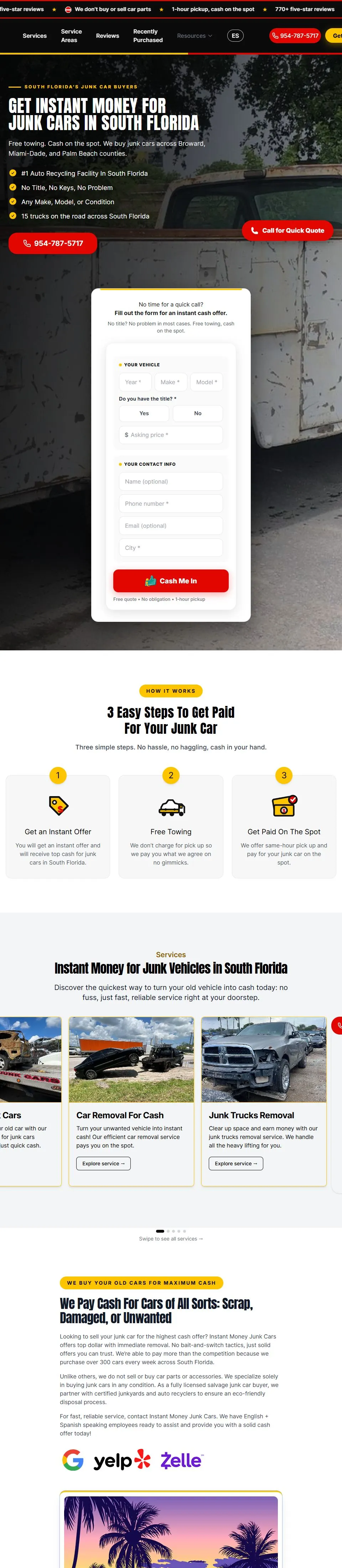 Instant Money Junk Cars website, designed and built by WiseGai