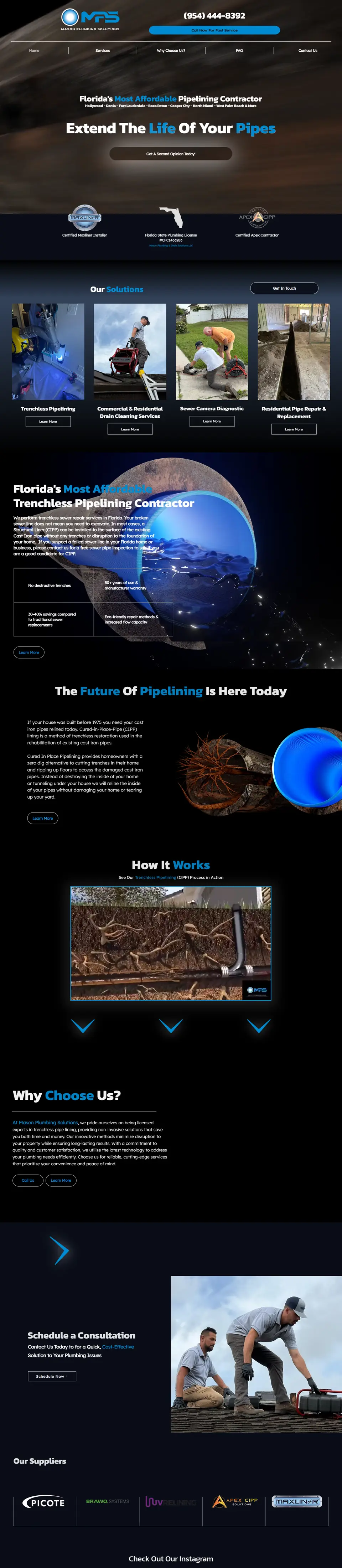 Mason Plumbing Solutions website, designed and built by WiseGai